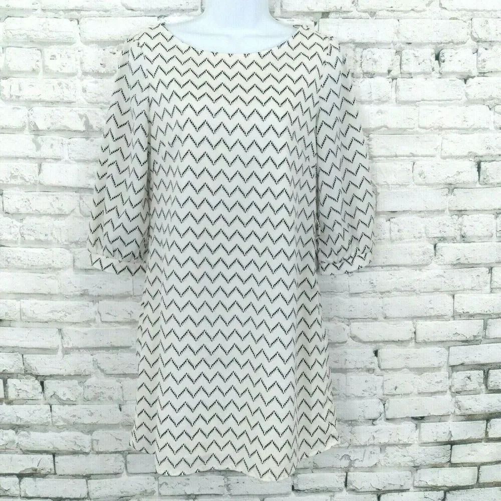 Maude Anthropologie Dress Women's Small White Black Striped 3/4 Sleeve Mini